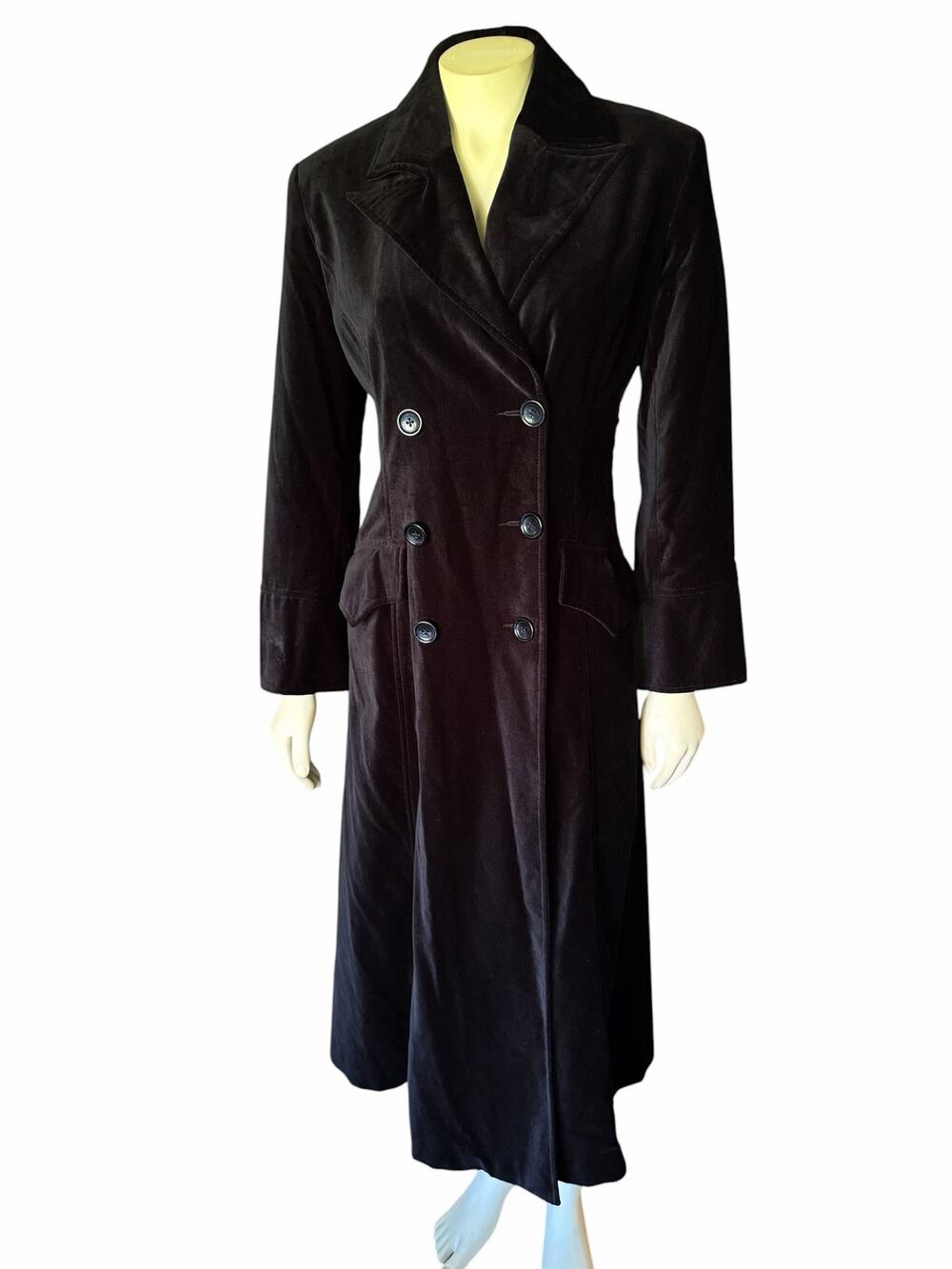 Newport News Vintage Black Velvet Double Breasted Long Trench Coat Jacket 4P